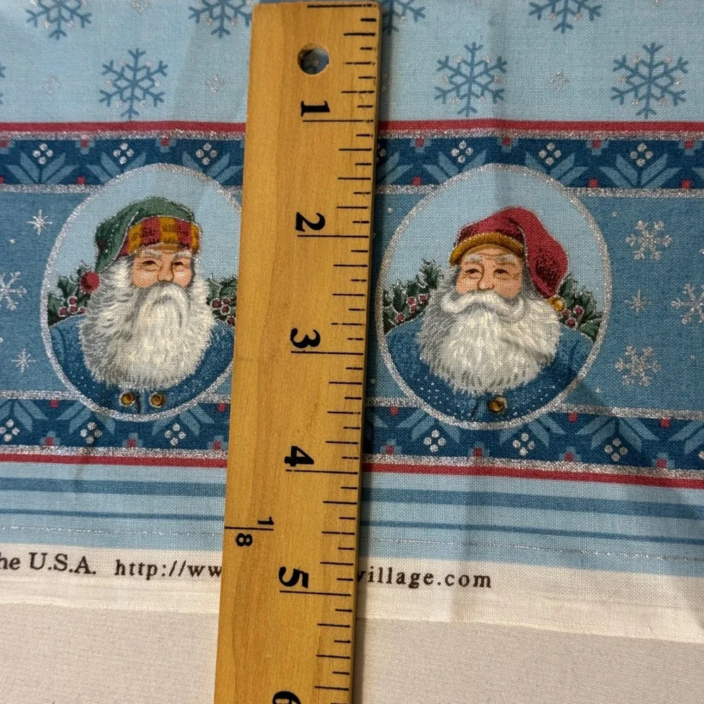 Cranston Print Works Christmas Fabric Remnants Blue Santa Tree 5pc‎ Lot Cotton